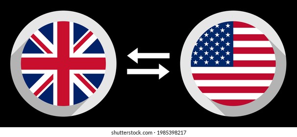 round icons with united kingdom and united states flags. gbp to usd exchange rate concept