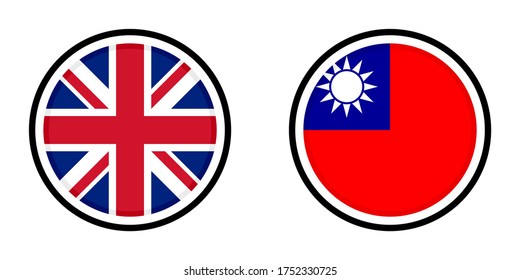 round icons with united kingdom and taiwan flags