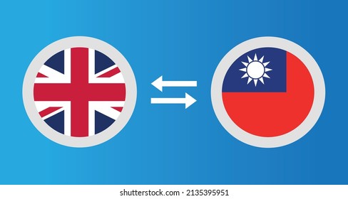 round icons with United Kingdom and Taiwan flag exchange rate concept graphic element Illustration template design
