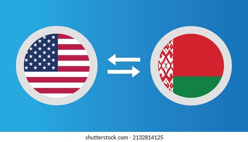 round icons with United States and Belarus flag exchange rate concept graphic element Illustration template design
