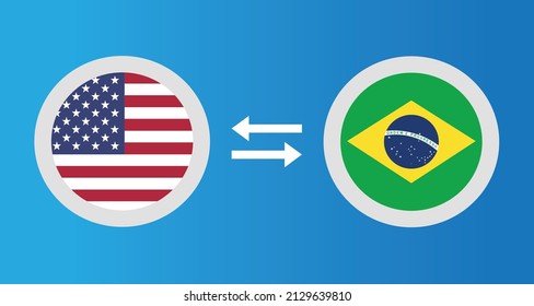 round icons with United States and Brazil flag exchange rate concept graphic element Illustration template design
