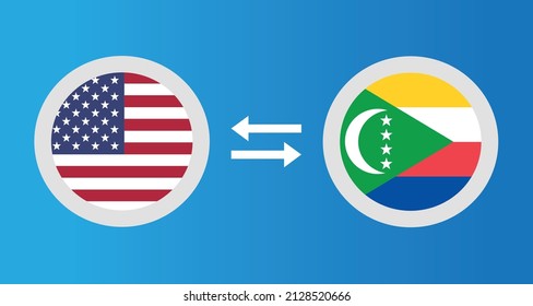 round icons with United States and Comoros flag exchange rate concept graphic element Illustration template design
