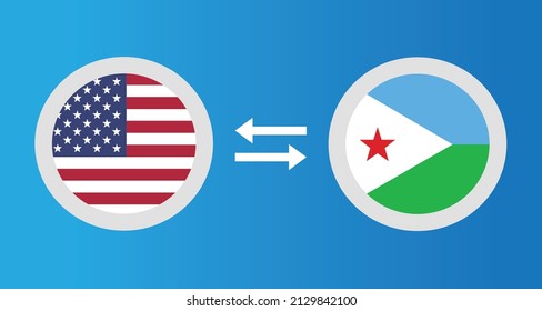 round icons with United States and Djibouti flag exchange rate concept graphic element Illustration template design
