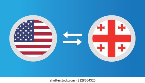 round icons with United States and Georgia flag exchange rate concept graphic element Illustration template design
