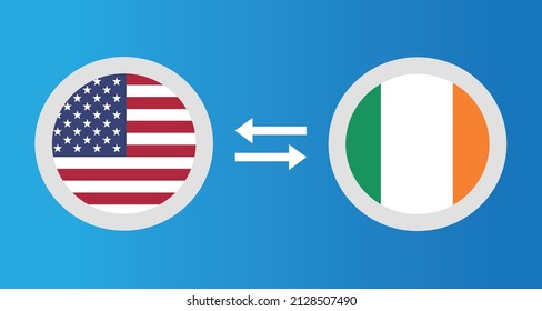 round icons with United States and Ireland flag exchange rate concept graphic element Illustration template design
