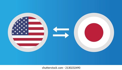 round icons with United States and Japan flag exchange rate concept graphic element Illustration template design
