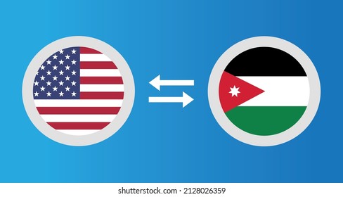 round icons with United States and Jordan flag exchange rate concept graphic element Illustration template design
