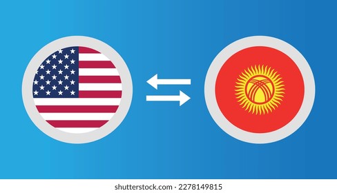 round icons with United States and Kyrgyzstan flag exchange rate concept graphic element Illustration template design
