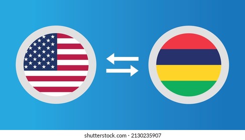round icons with United States and Mauritius flag exchange rate concept graphic element Illustration template design
