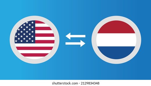 round icons with United States and Netherlands flag exchange rate concept graphic element Illustration template design
