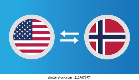 round icons with United States and Norway flag exchange rate concept graphic element Illustration template design
