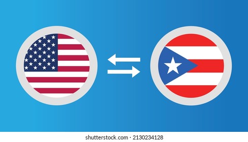 round icons with United States and Puerto Rico flag exchange rate concept graphic element Illustration template design
