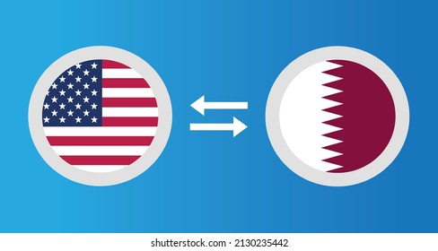 round icons with United States and Qatar flag exchange rate concept graphic element Illustration template design
