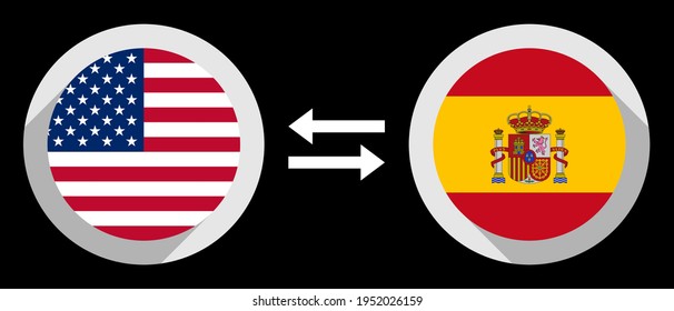 round icons with united states and spain flags. usd to esp exchange rate concept
