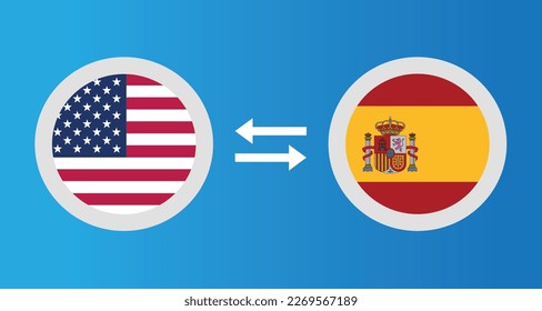 round icons with United States and Spain flag exchange rate concept graphic element Illustration template design
