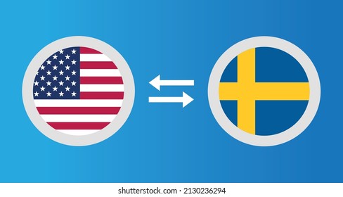 Rundsymbole mit den Vereinigten Staaten und Schweden Flaggenwechselkurs Konzept grafische Elemente Illustration Vorlage Design
