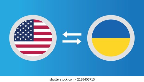 round icons with United States and Ukraine flag exchange rate concept graphic element Illustration template design
