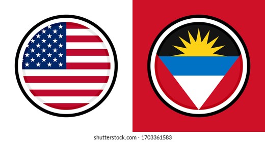 round icons, usa and antigua and barbuda flags