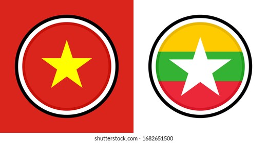 round icons, vietnam and myanmar flags