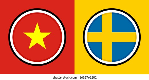 round icons, vietnam and sweden flags