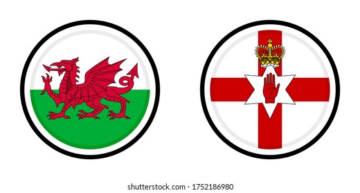 round icons with wales and northern ireland flags