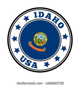 Round Idaho state logo with the state flag inside, vector illustration.