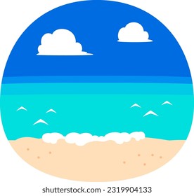 Round illustration of a beach and sky