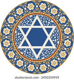 Round illustration of hexagram star and floral pattern