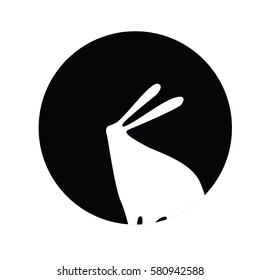 Round illustration. White rabbit.
