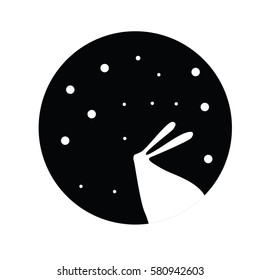 Round illustration. White rabbit.
