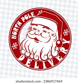 Impresión redonda con cara de Santa Claus sonriente, componente de diseño navideño.