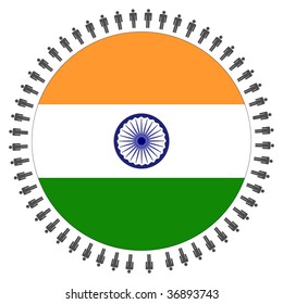 Round Indian flag with circle of people illustration