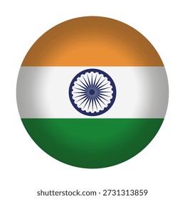 Ícone redondo da bandeira indiana, ilustração vetorial. Botão da bandeira indiana no fundo isolado.