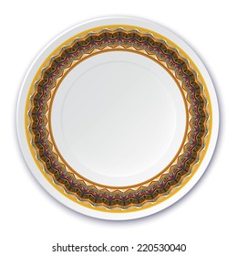 Round Indian tribal texture. Pattern shown on the ceramic plate. Vector illustration.