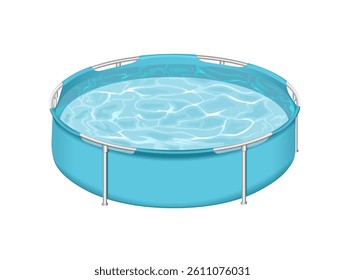 Round inflatable pool with water on white background. Vector realistic 3d illustration