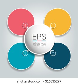 Round infographic 4 steps net flow chart. Diagram, graph, chart, flowchart, banner template. Vector.