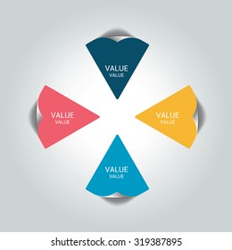 Round infographic 4 steps net flow chart. Diagram, graph, chart, flowchart, banner template. Vector.