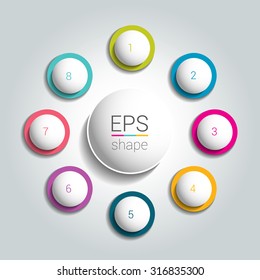Round infographic 8 steps net flow chart. Diagram, graph, chart, flowchart, banner template. Vector.