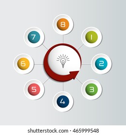 Round infographic 8 steps net flow chart. Diagram, graph,  flowchart, banner template. Vector.