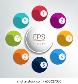 Round infographic 8 steps net flow chart. Diagram, graph, chart, flowchart, banner template. Vector.