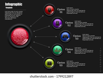 Round infographic five option, steps design info