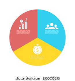 Round infographic template with 3 steps for presentation or chart. Business concept circle diagram. Vector illustration.