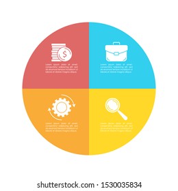 Round infographic template with 4 steps for presentation or chart. Business concept circle diagram. Vector illustration.