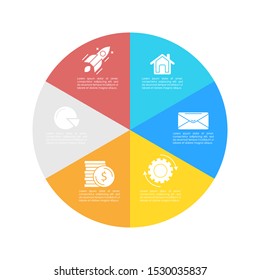 Round infographic template with 6 steps for presentation or chart. Business concept circle diagram. Vector illustration.