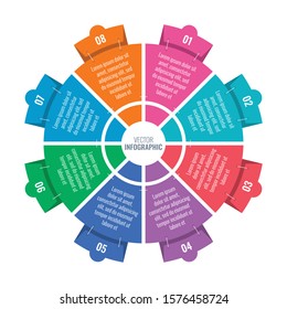 round infographic template. eight options information wheel. stapled business infographic