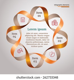 Round infographic twisted shape of 3d ribbons