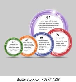 Round infographics template with 5 step or options. Can be used for infographic, banner, poster, web design, brochure, presentation. Vector illustration