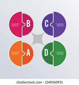 Round informational infographic template design. Business concept infograph with 4 options, steps or processes. Vector visualization can be used for workflow layout, diagram, annual report, web