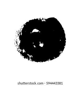 Round ink brushstroke, black stain on white, vector artistic design element