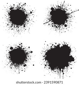 gotas de tinta redonda y salpicaduras. manchas de sangre, salpicaduras de goteo de pintura líquida y manchas de tinta. Juego artístico de vectores de manchas abstractas y gruesas. Ilustración de salpicadura monocromática de goteo, salpicado de manchas de tinta
